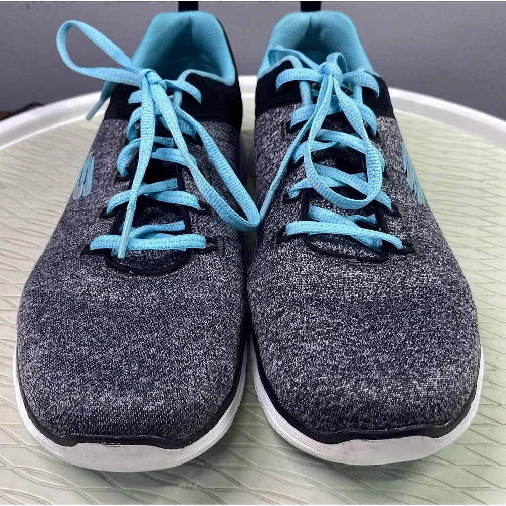 Skechers Flex‎ Lite Womens Gray/Black/Blue Shoes Memory Foam Sneakers Sz.9